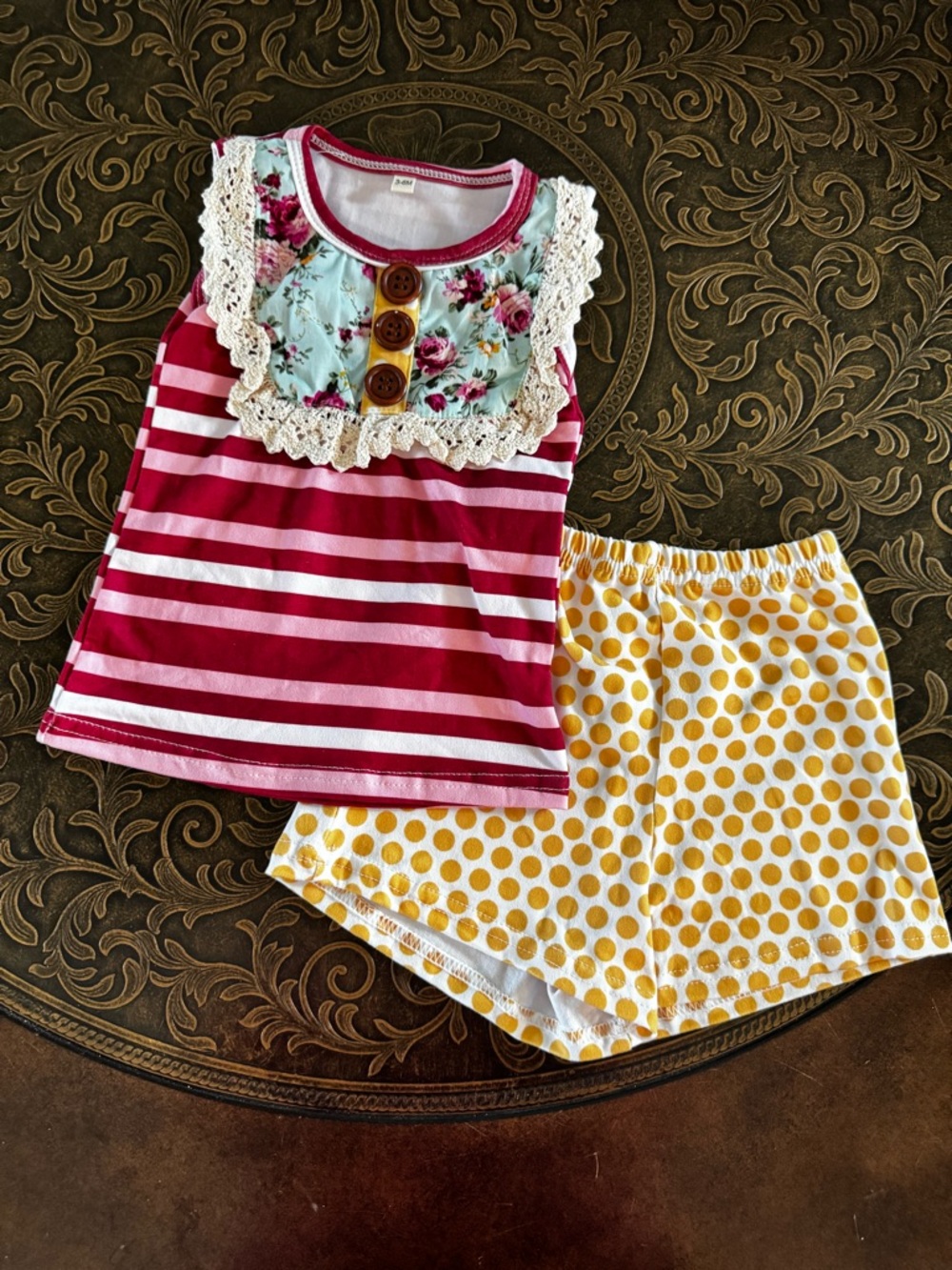 Girls' Striped Tank & Polka Dot Shorts  Set - Pink & Yellow